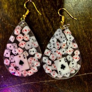 Resin earrings with playing cards